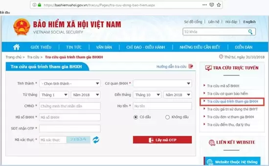 mục Tra cứu quá trình tham gia BHXH